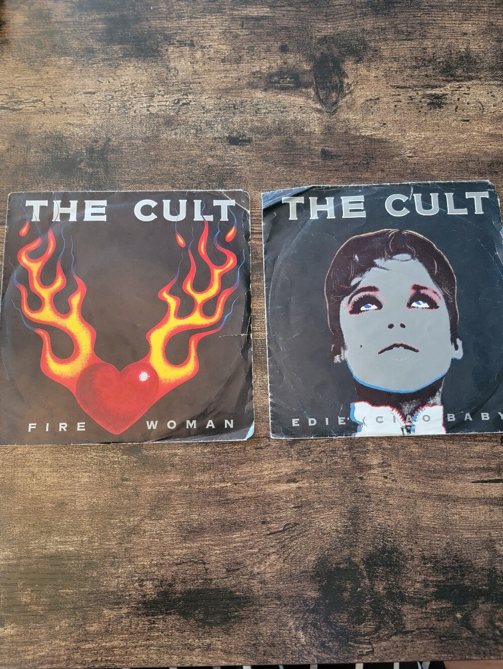 Vtg (2) 1989 The Cult 7" 45 rpm Vinyl Records Fire Woman Edie Ciao Baby Tested